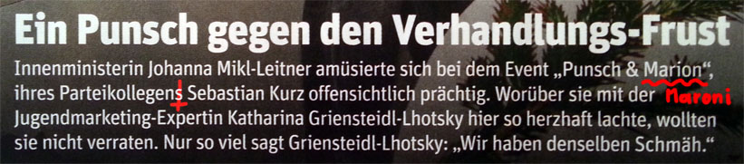 Seite 29: "bei dem Event 'Punsch & Marion' [Maroni] ihres Parteikollegens"