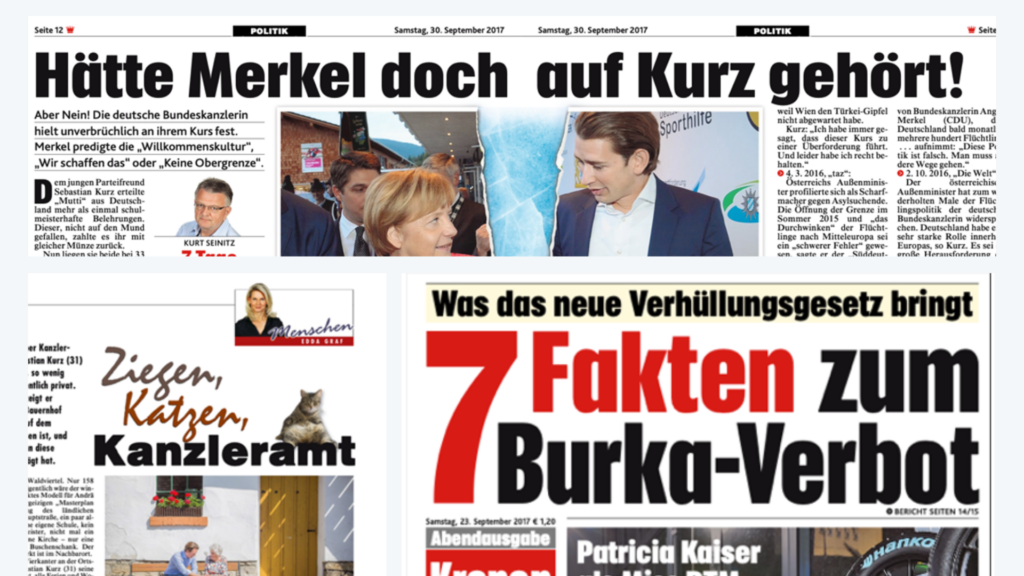 Freundliche Berichterstattung über Kurz in der Krone im Wahlkampf 2017